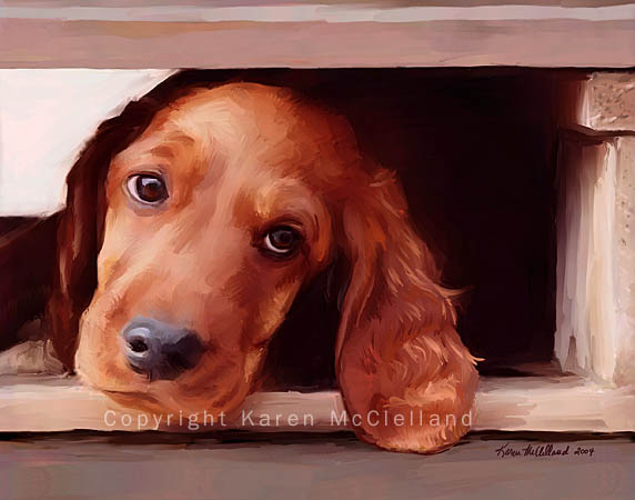 Irish Setter puppy Little Red print by Karen McClelland